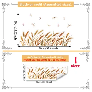 Green plant wheat ear dragonfly wall sticker assembled dimension diagram for home items