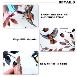 Hand-drawn autumn bird window stickers, removable PVC glass decals for home living room decor.