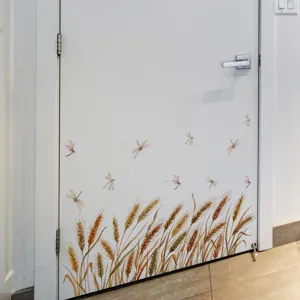 Watercolor wheat and dragonfly wall stickers for bedroom, living room, and home decor detail.