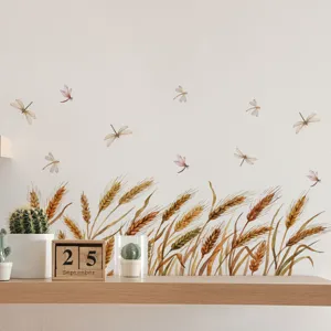 Watercolor wheat stalks and dragonflies wall stickers, home decor for bedroom and living room.