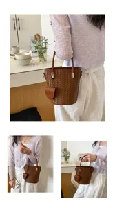 Borsa a secchiello intrecciata stile coreano elegante borsa in pelle tracolla casual