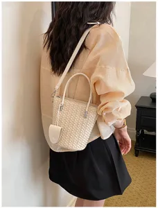 Stile borsa secchiello intrecciata elegante tracolla casual borsa a mano per donna