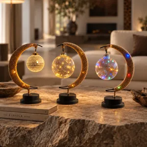 LED hemp rope crescent moon lamp string decorative night light for living room bedroom