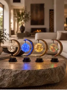 LED moon string light night lamp detail view cozy living room decor warm lighting table decoration
