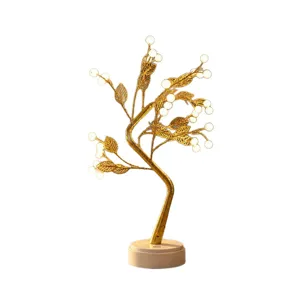 Goldene LED Baum Lampe USB Nachtlicht Schlafzimmer Romantische Tischleuchte Deko