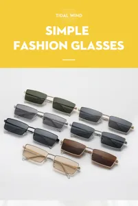 Metal small frame square retro sunglasses, various lens colors, fine eyewear detail.