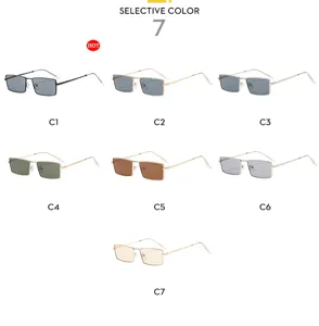 Retro metal small frame square sunglasses for women and men, classic vintage eyewear.