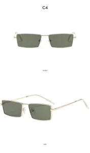 Retro metal small frame square sunglasses for women and men, stylish UV protection shades.