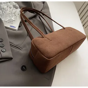 Brown suede baguette bag chic underarm shoulder bag minimalist fashion stylish women purse