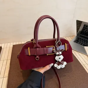 Kleines Design PU Leder Handtasche Koreanischer Stil Patchwork Damen Schulter Umhängetasche Mit Gürtelschnalle Hundeanhänger