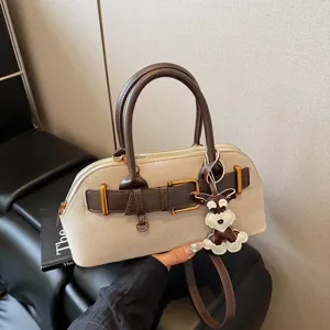 Modische Veloursleder Handtasche mit Schnalle, koreanische Patchwork Damen Umhängetasche.