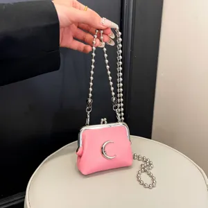 Mini PU Leather Kiss Lock Crossbody Bag Cute Heart Crescent Chain Shoulder Bag Fashion Niche Design Coin Purse