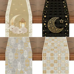 Ramadan Table Runner Moon Star Lantern Printed Polyester Tablecloth Middle East Festival Dining Table Decoration For Eid Mubarak Home Banquet Decor