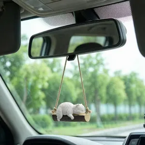 Mignon ours polaire endormi balançoire voiture suspendu pendentif rétroviseur décoration
