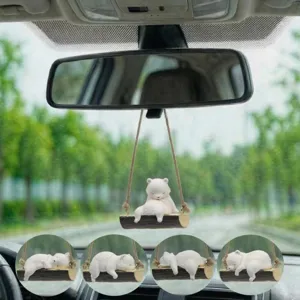 Mignon Ornement Suspendu de Rétroviseur de Voiture en Résine Ours Polaire Balançoire Pendentif d'intérieur d'animal de Dessin Animé Cadeau de Noël