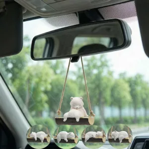 Mignon ornement suspendu de voiture d'ours polaire, pendentif de rétroviseur mignon en résine.