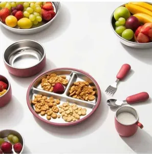 Stainless steel kids divided dinner plate silicone non-slip infant feeding tableware detail view