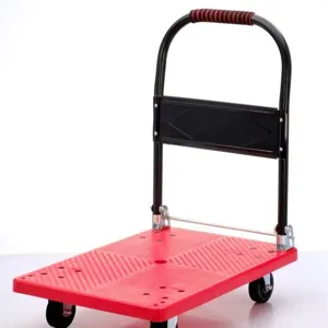 Folding platform hand truck, portable 4-wheel utility cart for heavy duty moving and home use.