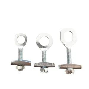 Detailed view of metal bicycle chain tensioner adjuster bolts and nuts hardware components.