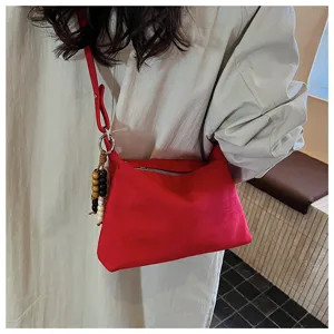 Red suede shoulder bag stylish underarm pillow bag casual crossbody purse for women detail view