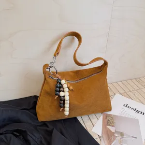 Retro brown suede shoulder bag, minimalist hobo underarm bag for women daily fashion.
