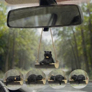 Adorable petit ours noir balançoire pendentif de rétroviseur de voiture décoration