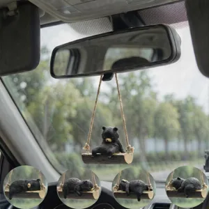 Mignon petit ours noir balançoire voiture suspendu pendentif rétroviseur beau cadeau