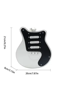 Kreative gitarrenförmige Umhängetasche, einzigartige schwarz-weiße PU-Leder Handtasche.