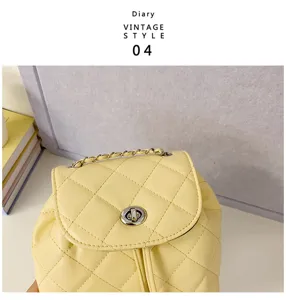Chic quilted chain mini backpack vintage style yellow fashion shoulder bag for women