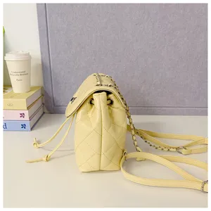 Autumn trendy quilted chain backpack, Korean style casual travel small leather bag for women.
