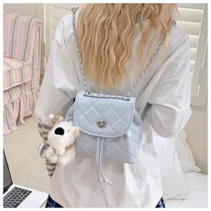 Quilted chain backpack stylish Korean style travel small bag casual chic leather knapsack
