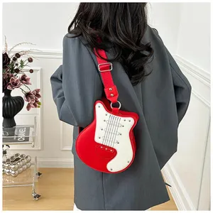 Einzigartige gitarrenform schultertasche rot weiss pu leder umhaengetasche fuer frauen
