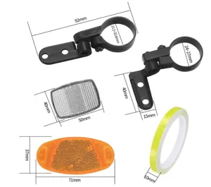 Set di riflettori per bicicletta con staffe di montaggio e nastro riflettente, dimensioni.