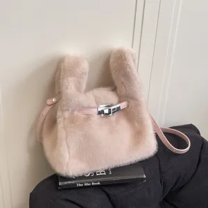 Fluffy plush furry handbag cute minimalist vest style tote bag winter casual soft shoulder purse