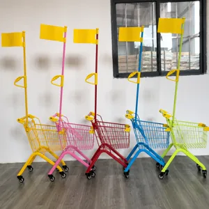 Chariot de courses jouet pour enfants multicolore supermarché chariot avec drapeau de securite