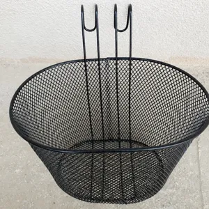 Front bicycle metal wire basket, black hanging basket for mountain and kids bikes.
