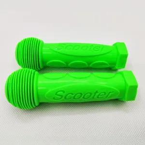 Bright green rubber scooter handlebar grips, non-slip replacement handles for kids.
