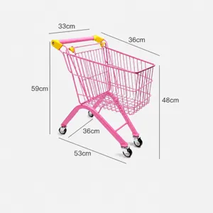 Chariot de courses rose pour enfants, jouet de supermarché miniature pour jeu de rôle et cadeau.