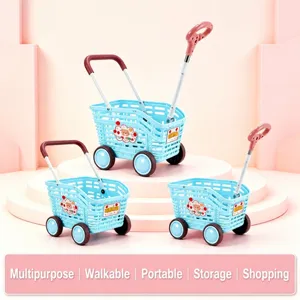 Multifunctional kids shopping cart toy, cute baby walker and storage cart for toddlers use.