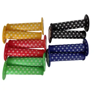 Colorful bike handlebar grips with big star pattern, durable rubber for mountain fixie bikes.