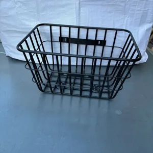 Sturdy heavy-duty black metal wire storage basket for electric bicycle and scooter.