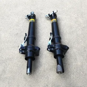 Detail view of the black folding bicycle handlebar stem with adjustable inner diameters.