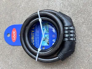Mountain bike 4-digit combination cable lock with secure packaging tag and dials