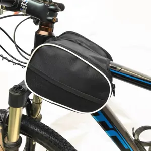 Black bicycle top tube bag frame mount cycling accessory pack for mountain and road bikes.