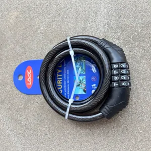 4-digit bicycle combination cable lock for mountain bikes with secure mounting card.