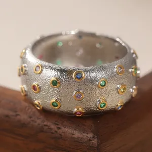 Anello Largo In Rame Da Donna Con Zirconi Colorati Intarsi In Vetro Bicolore Stile Vintage Gioiello Per Feste Quotidiane Regalo