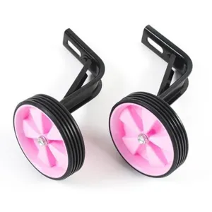 Kinderfahrrad Stuetzraeder Ersatzteile mit stabilen schwarzen Halterungen und rosa
