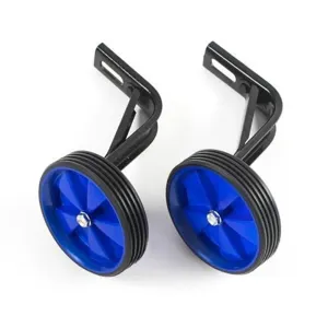 Kinderfahrrad Stützräder Paar, stabile Metallhalterung mit langlebigen blauen Rädern.