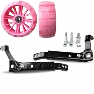 Roues stabilisatrices de vélo 5cm rose élargie avec des supports en métal noir et des vis
