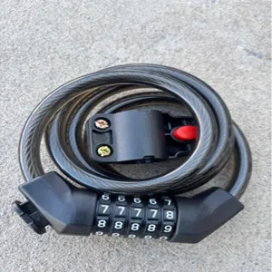 Heavy duty 5 digit bicycle cable lock with mounting bracket for mountain bike security.